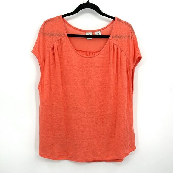 JOIE Basic Orange 100% Linen Short Sleeve Shirt Top Size XL - Picture 1 of 3